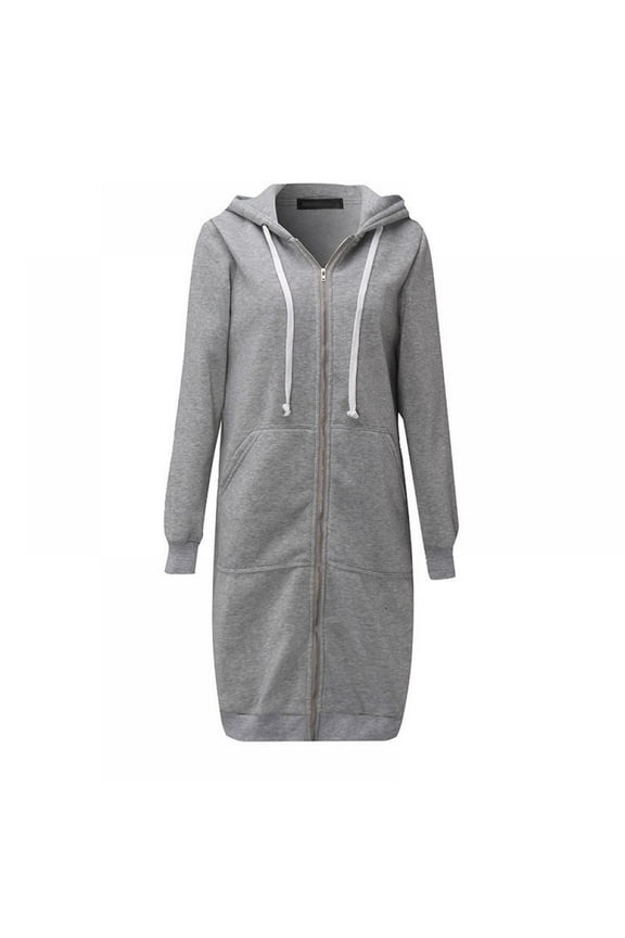 Women Long Hoodies Autumn Casual Sweatshirt Long Sleeve Zip Coat Jacket Outerwear with Pockets