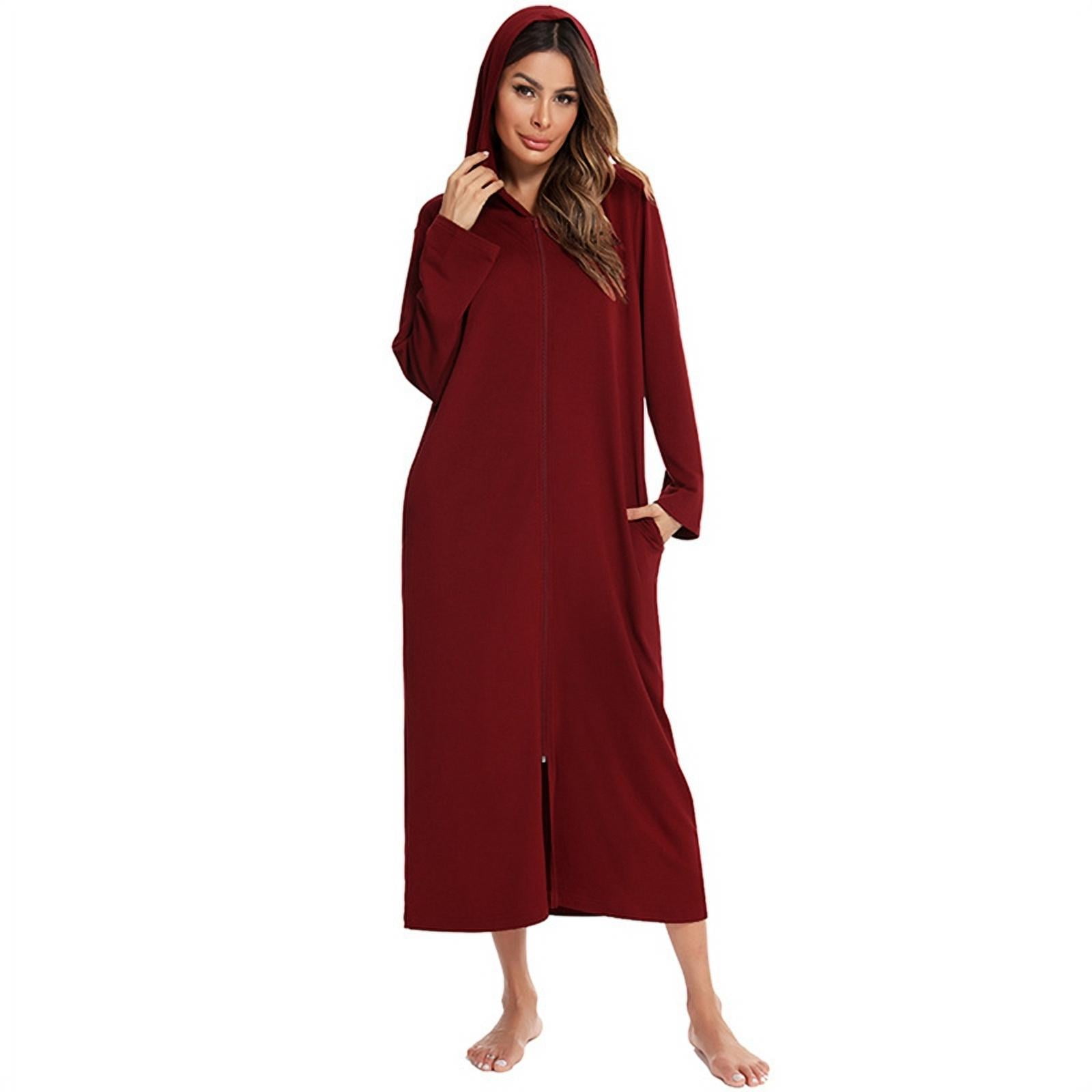 Women Long House Coat Zipper Front Robes Full Length Nightgowns with
