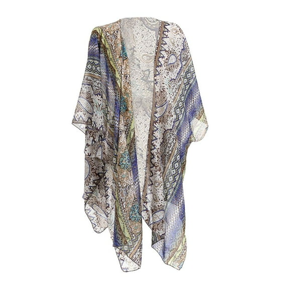 Women' Long Kimono Loose Lightweight Breathable Flowy Open Front Tops - Blue