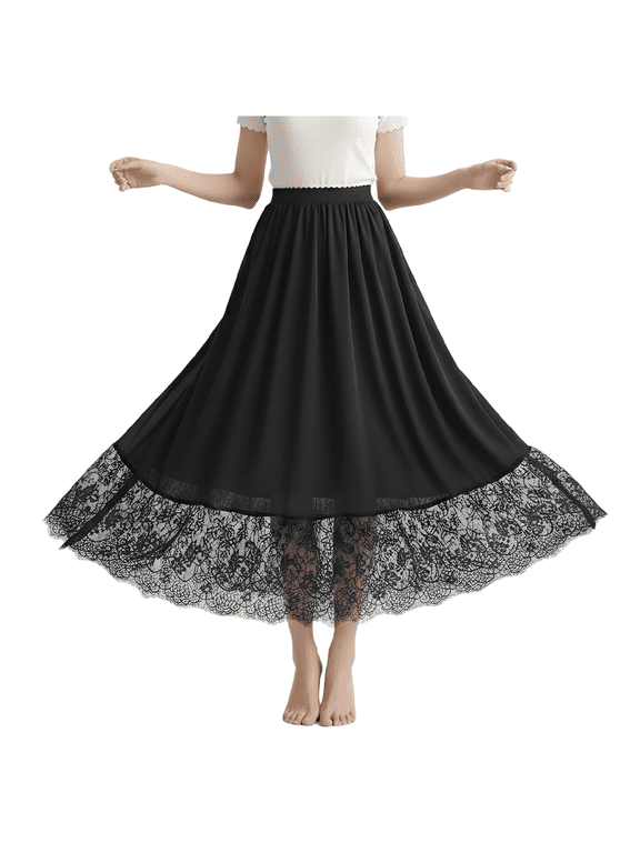 Women Long Lace Trim Half Slip Underskirt Extender Lining Slip Skirts Dresses Petticoat