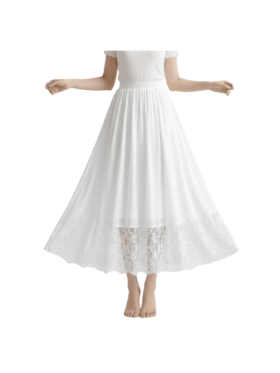 Women Long Lace Trim Half Slip Underskirt Extender Lining Slip Skirts Dresses Petticoat