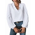 thumbnail image 1 of Women Long Lantern Sleeve Blouse Tops V Neck Shirts Loose Blouses White M, 1 of 9