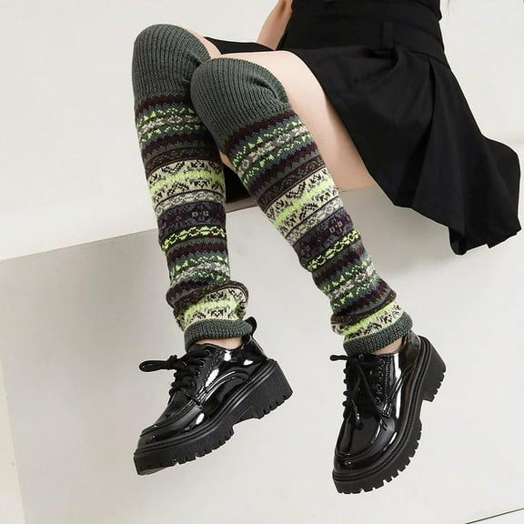 Women Long Leg Warmers Winter Bohemian Cover Boot Cuffs Knit Crochet Over Knee Christmas Boho