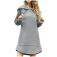 thumbnail image 1 of Women Long Length Loose Casual Solid Drawstring Hoodie Pullover with Big Pocket, 1 of 2