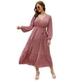 thumbnail image 1 of Women Long Long Sleeve Wrap V Neck Floral Printed Long Maxi Dress Plus Size, 1 of 8