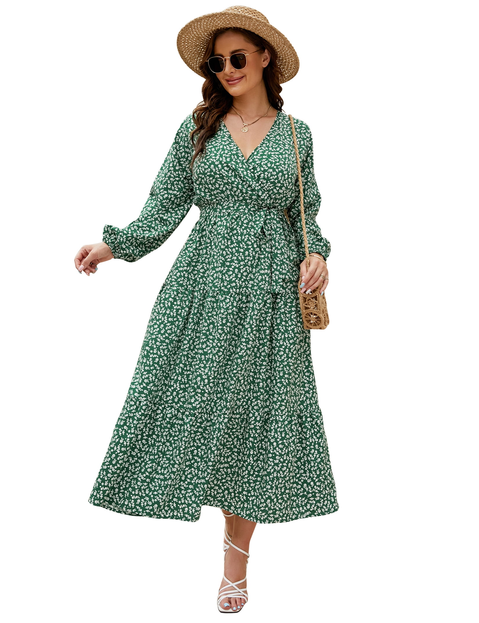 Plus Size Printed Long Sleeve Maxi Dress