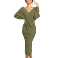 thumbnail image 1 of Women Long Maxi Sweater Dresses Sexy Wrap Batwing V Neck Slit Open Back Holiday Bodycon Dress, 1 of 4