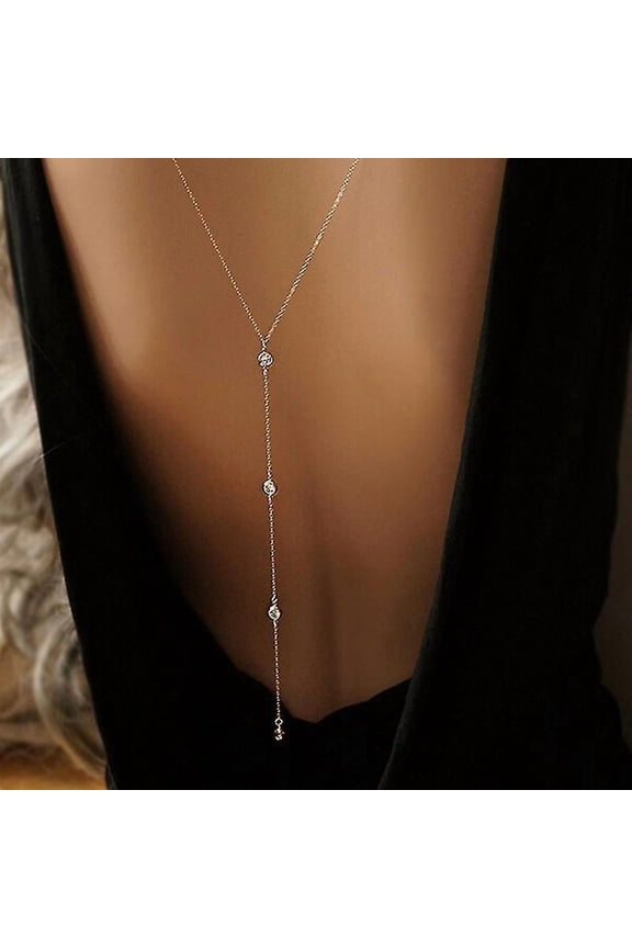 Women Long Necklace Body Sexy Chain Bare Back Gold Crystal Rhinestone Pendant Chain Necklace Backdrop Beach Body Jewelry