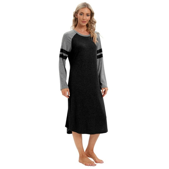 Women Long Nightgowns Long Sleeves Nightshirts V Neck Full Length Sleep Shirts Nightdress Plus Size S-3XL