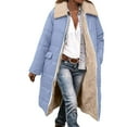 thumbnail image 1 of Women Long Puffer Coat Thicken Sherpa Lined Faux Fur Lapel Neck Full Zip Up Down Jacket Winter Overcoat Outwear (M, Light Blue), 1 of 7