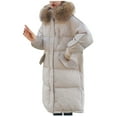 thumbnail image 1 of Women Long Quilted Coat Full Length Puffer Jackets with Hood Winter Warm Oversize Solid Color Down Jackets (White 3XL), 1 of 4