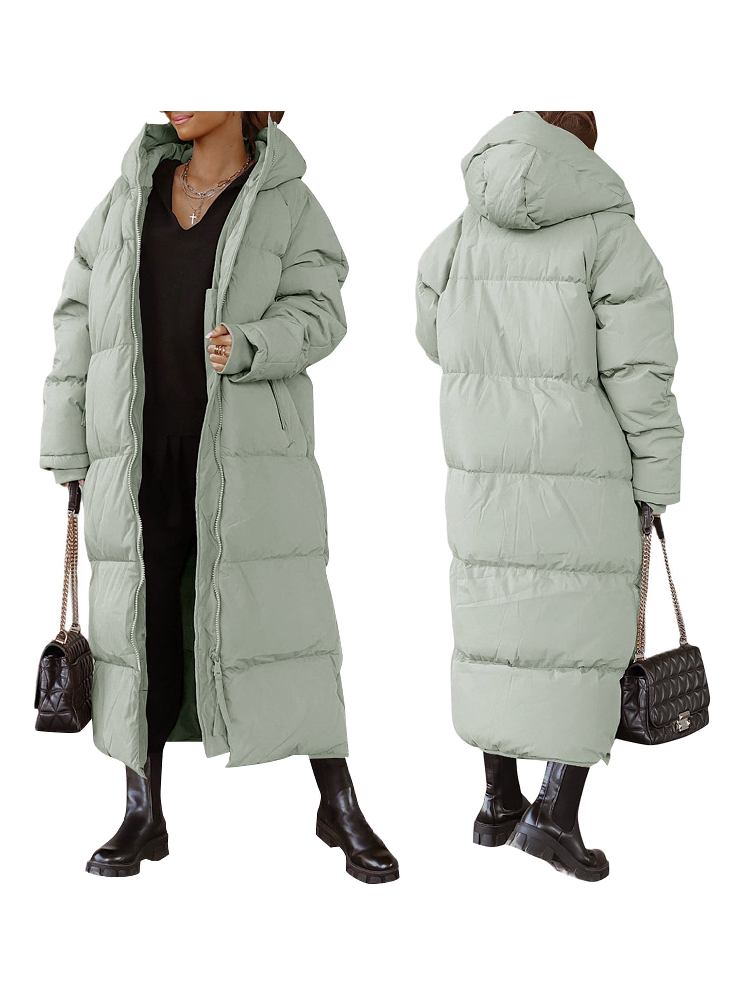 Women Long Quilted Coat Hooded Maxi Length Long Sleeve Puffer Jacket