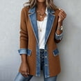 thumbnail image 1 of Women Long Ribbed Knit Cardigan Jacket, Denim Lapel Patchwork Open Front Mid Length Coat, Casual Long Sleeve Fahsion Look Outerwear,Khaki,L, 1 of 5