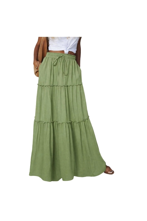 Women Long Skirt Fashion Solid Color Long Skirts Elastic Waist Faldas Loose Casual High Waist Saia Versatile Half-Body Dress