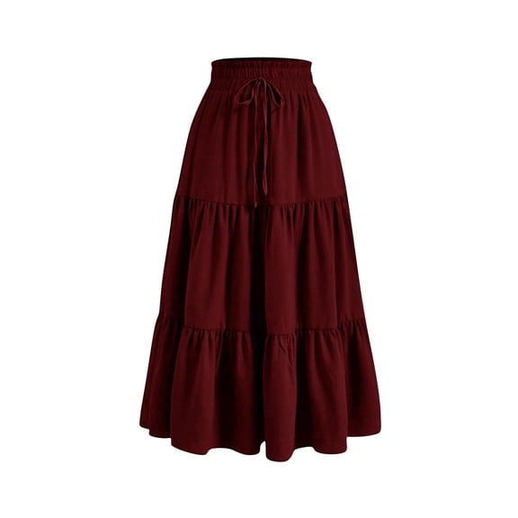 Women Long Skirt Summer Pleated Elastic High Waisted Boho Casual Maxi Dress