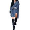 thumbnail image 1 of Women Long Sleeve Asymmetrical Denim Shirt Jacket Top, 1 of 5