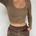 thumbnail image 1 of Women Long Sleeve Backless Crop Tops Square Neck Bodycon Shirts Cut Out Pullover Streetwear Womens Solid Color T Shirts All Womens Stripes Tee Fit Mom Womens T Shirt Short Sleeve Long Sleeve Spandex, 1 of 8