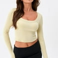 thumbnail image 1 of Women Long Sleeve Backless Crop Tops Square Neck Bodycon Shirts Cut Out Pullover Streetwear Womens Solid Color T Shirts All Womens Stripes Tee Fit Mom Womens T Shirt Short Sleeve Long Sleeve Spandex, 1 of 5