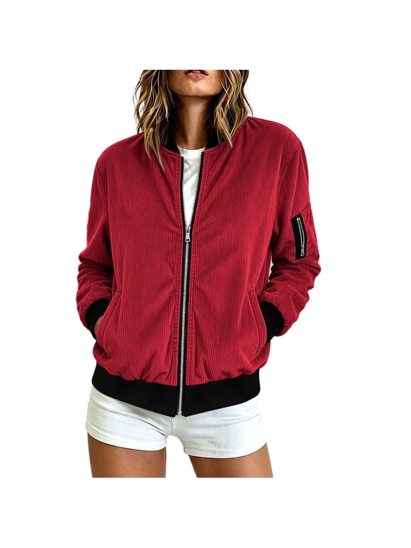 Women Long Sleeve Baseball Jacket Outfit for Teen Girls Corduroy Track Lounge Jogger Basic Winter Fall Jacket Zip Up 2026