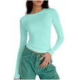 thumbnail image 1 of Women Long Sleeve Basic Tee Crewneck Rib Knit Undershirt Slim Fit Shirts Tee Tops Y2K Crop Pullover 2024 Casual T-Shirt Going Out Workout Outfits, 1 of 5