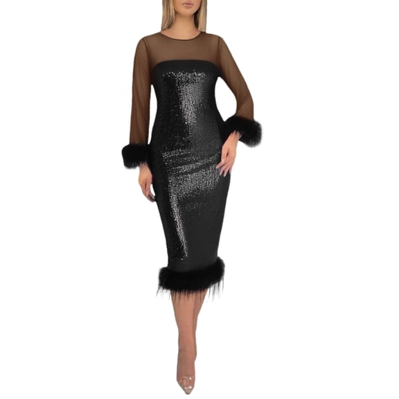 Women Long Sleeve Black Sequin Dress for Women Formal Dress Women Party Dresses