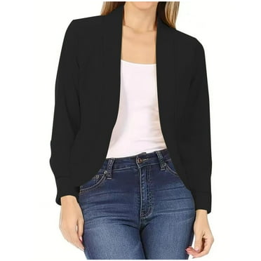 Women Long Sleeve Blazer Open Front Cardigan Jacket Work Office Blazer Casual Office Cropped Blazer