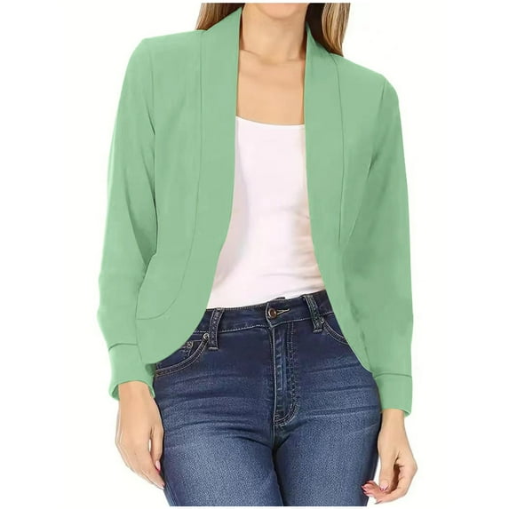 Women Long Sleeve Blazer Open Front Cardigan Jacket for Women Work Office Blazer Casual Office Cropped Blazer