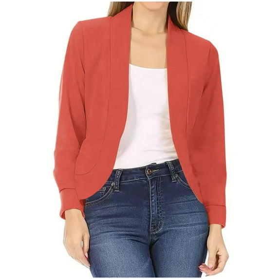Women Long Sleeve Blazer Open Front Cardigan Jacket Work Office Blazer Casual Office Cropped Blazer