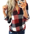 thumbnail image 1 of Women Long Sleeve Blouse V Neck Shirt Lady Plaid Shirt Autumn Checked Baggy T Shirt Tops Blouse Size S-3XL, 1 of 6