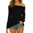 thumbnail image 1 of Women Long Sleeve Boat Neck Off Shoulder Blouse Tops,Black, 1 of 7