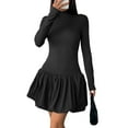 thumbnail image 1 of Women Long Sleeve Bubble Mini Dress Bodycon Mock Neck Casual Cocktail Club Party Dresses Black XL, 1 of 9