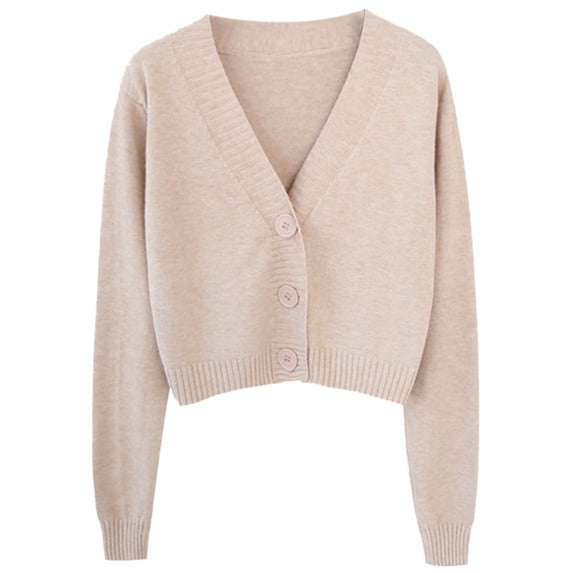 Women Long Sleeve Candy Color Sweater Cardigan V-Neck Button Cropped Knit Jacket