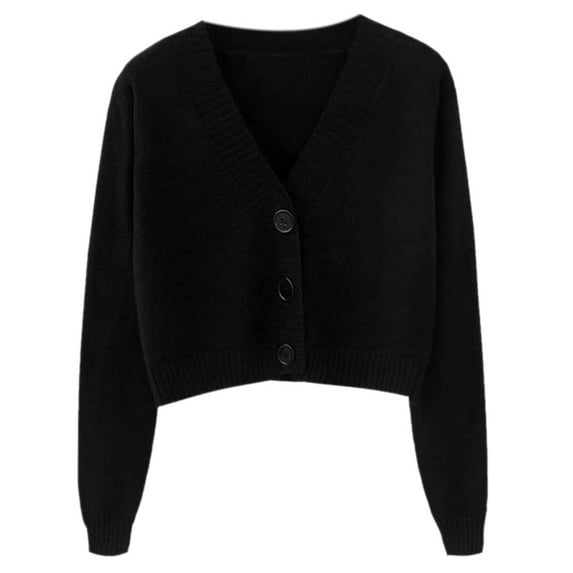 Women Long Sleeve Candy Color Sweater Cardigan V-Neck Button Cropped Knit Jacket
