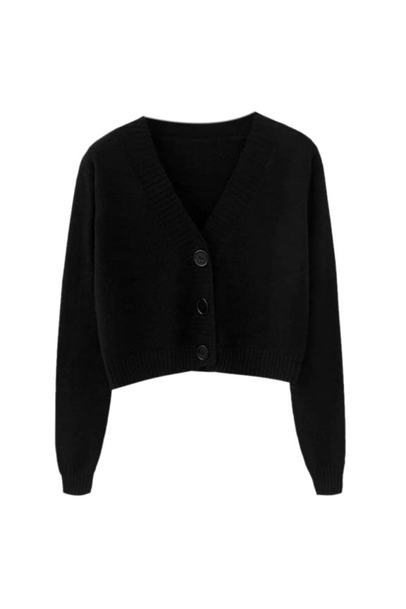 Women Long Sleeve Candy Color Sweater Cardigan V-Neck Button Cropped Knit Jacket