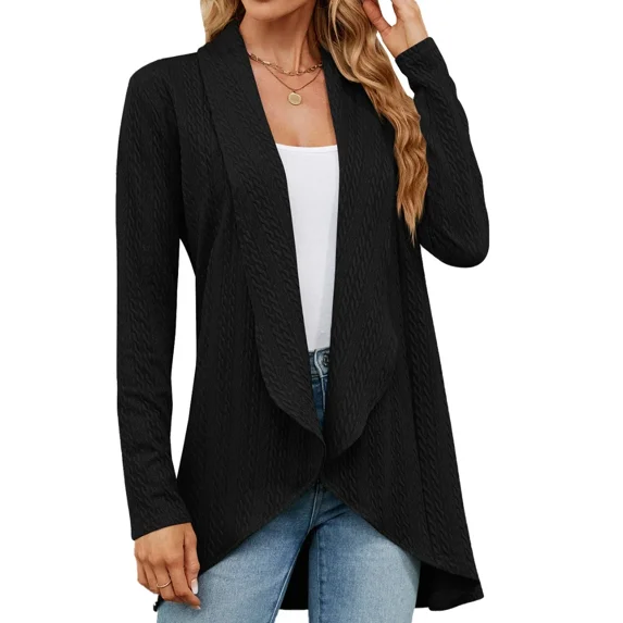 Women Long Sleeve Cardigan Lapel Neck Sweatshirt