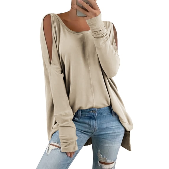 Women Long Sleeve Cold Shoulder Casual T-Shirt Female Off Shoulder Blouse Tops