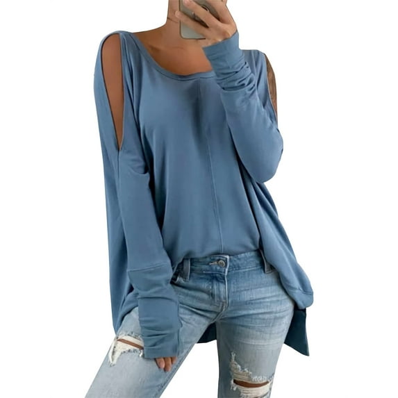 Women Long Sleeve Cold Shoulder Casual T-Shirt Female Off Shoulder Blouse Tops