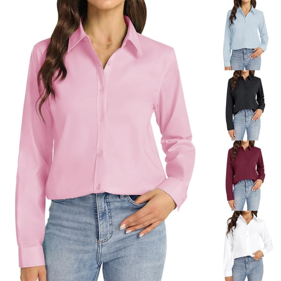 Women Long Sleeve Collared V Neck Shirt Lightweight Sweatshirt Fall Fashion Top
