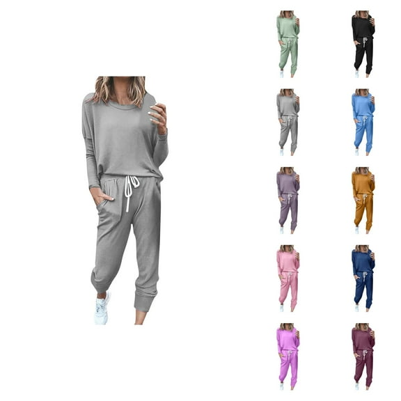 Women Long Sleeve Color Block Patchwork Crewneck T Shirt Top Blouse And Long Pants Leggings Casual Outfit Set Summer Capris