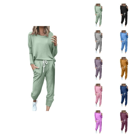 Women Long Sleeve Color Block Patchwork Crewneck T Shirt Top Blouse And Long Pants Leggings Casual Outfit Set Womens Pants Casual