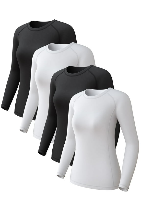 4 Pack Athletic Workout Shirts for Women - SPF Long Sleeve Sun Protection Undershirt Cooling Quick-Dry for Yoga & Hiking
