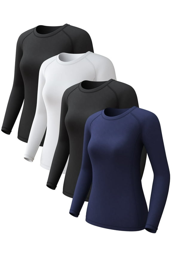 4 Pack Athletic Workout Shirts for Women - SPF Long Sleeve Sun Protection Undershirt Cooling Quick-Dry for Yoga & Hiking