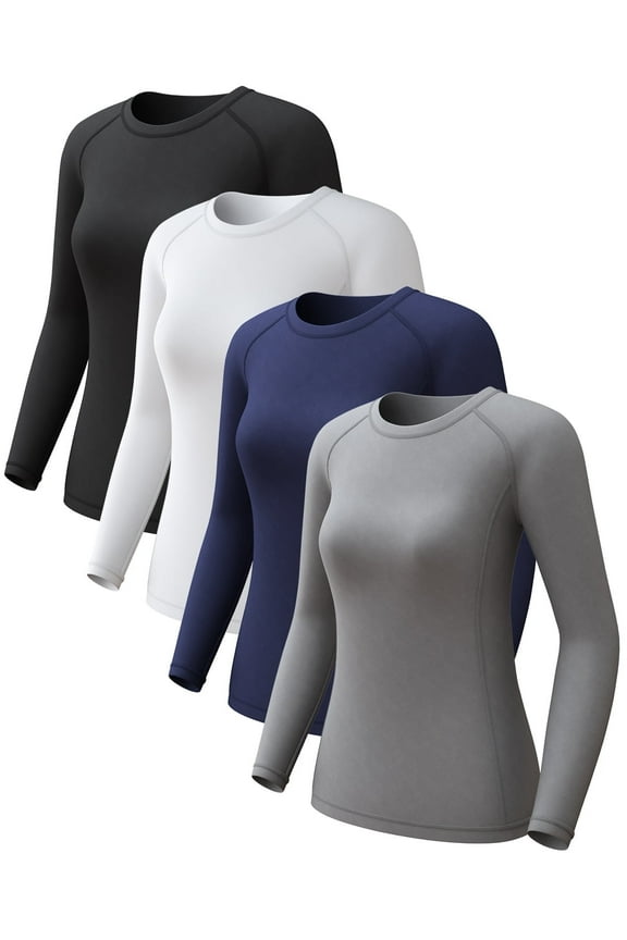 4 Pack Athletic Workout Shirts for Women - SPF Long Sleeve Sun Protection Undershirt Cooling Quick-Dry for Yoga & Hiking