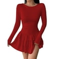 thumbnail image 1 of Women Long Sleeve Corset Mini Dress Ruffle Hem Short Party Club Dresses Red S, 1 of 9