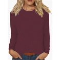 thumbnail image 1 of Women Long Sleeve Crew Neck Slim Fit Stretchy Layer T Shirts Tops, 1 of 6