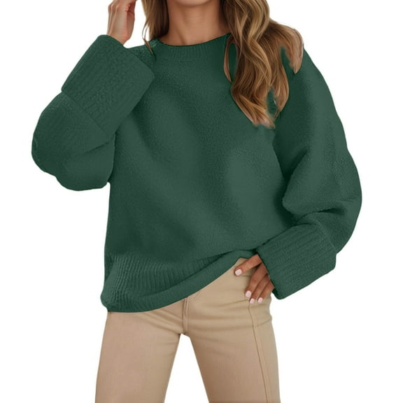Women Long Sleeve Crew Neck Sweaters Tops Oversized Loose Women Green Sweater Warm Womens Christmas Clothes