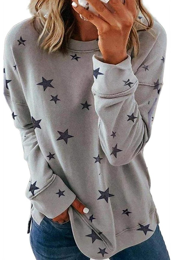 Women Long Sleeve Crewneck Sweatshirt Side Split Pullover Tops