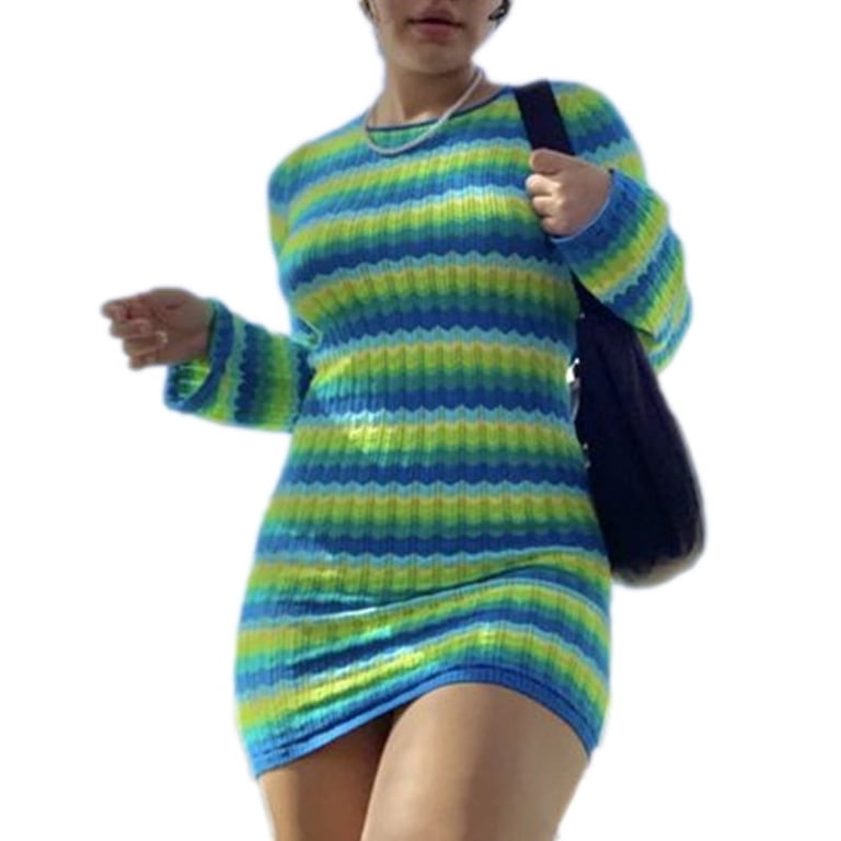 backless long sleeve striped knit mini dress Luca Knit Mini Dress