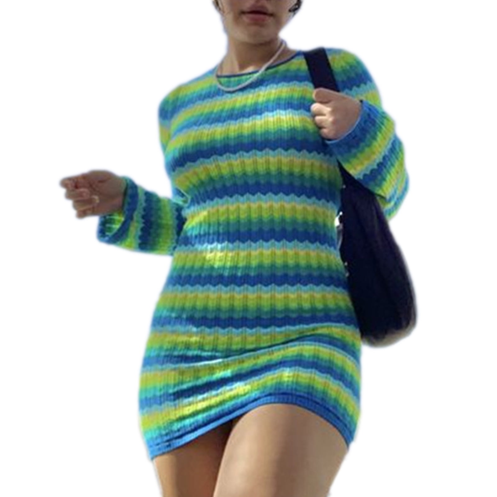 backless long sleeve striped knit mini dress MIKUTA
