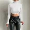 thumbnail image 1 of Women Long Sleeve Crop Top Turtleneck Cropped Tops Shirt, 1 of 4